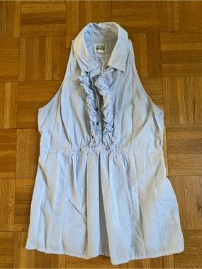 Converse Pin Striped Ruffle Frill Collared Halter Tank Womens M